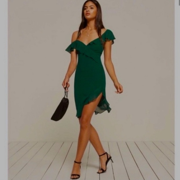 Reformation Adora Dress Sz 4 Forest Green - Picture 3 of 9